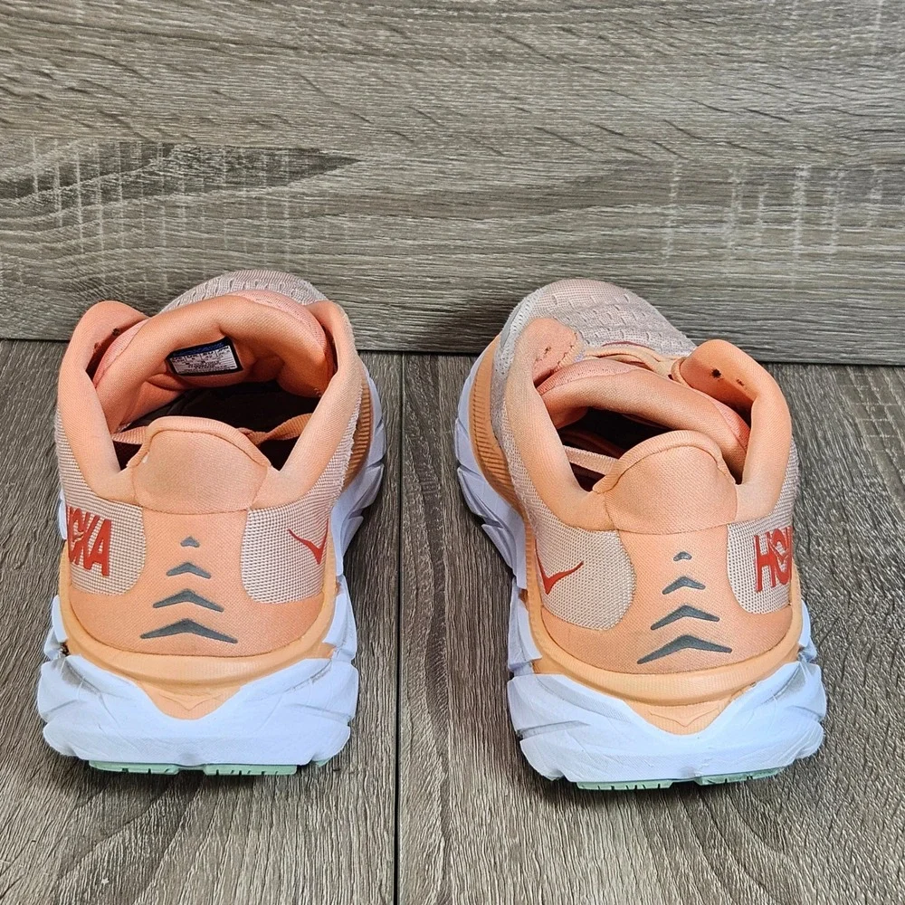 Hoka Clifton 8 Womens Running Shoes 9.5B Cantaloupe Silver Peony 1119394 CSPY